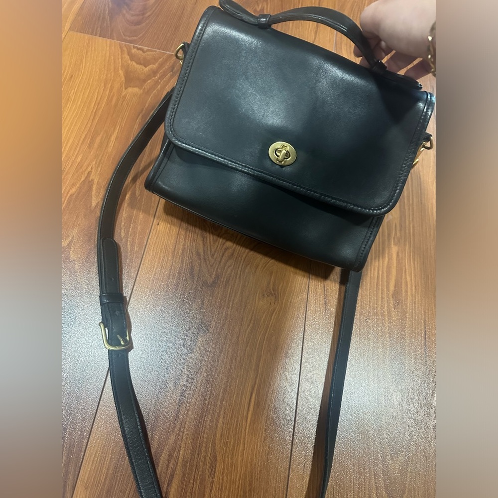 Vintage Leather Coach Court Bag Black